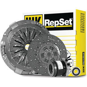 Image shows a Sparex Clutch Kit with Bearings - S.147238, which includes a pressure plate, clutch disc, and release bearing, with the product box in the background. The single cover size details are printed on the packaging for easy reference.