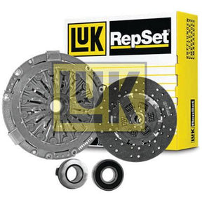 The Sparex Clutch Kit with Bearings - S.147243, featuring a clutch disc, pressure plate, release bearing, pilot bearing, and packaging box in the background. The single cover design ensures compatibility with various models and offers a reliable performance you can trust.