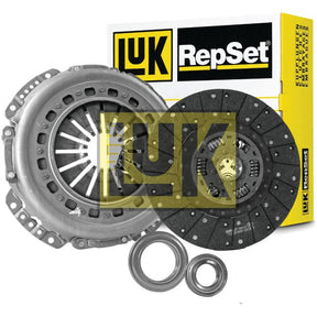 Sparex Brand Clutch Kit with Bearings - S.147275 image featuring a pressure plate, clutch disc, and release bearings in front of the packaging box. The kit includes a Single Cover with a 330mm Cover Size.