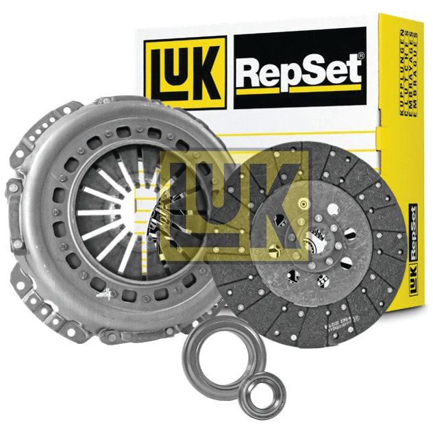 Image of a Sparex Clutch Kit with Bearings - S.147276, featuring an organic loose disc, a single cover, and 330mm cover. It includes a pressure plate, clutch disc, and release bearings against a white background with the yellow and black Luk packaging visible.