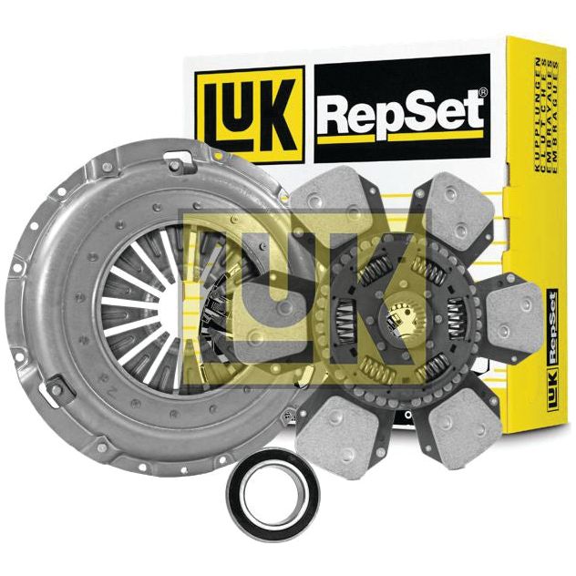 Image of a Sparex Clutch Kit with Bearings - S.147334 displayed in front of its yellow and black branded packaging. The kit includes a pressure plate, clutch disc, release bearing, and features a 350mm cover.