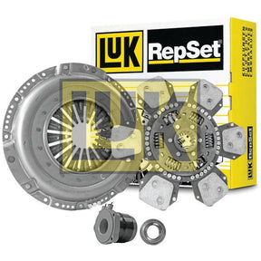 Sparex Clutch Kit with Bearings - S.147336, including a pressure plate, Torsion Sprung clutch disc, release bearing, and pilot bearing, displayed in front of the product packaging box.