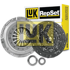 Sparex Clutch Kit with Bearings - S.147349 featuring a pressure plate, clutch disc, and two bearings, all neatly arranged against the packaging box in the background. The single cover design ensures easy installation and optimal performance for various cover sizes.