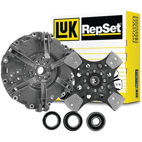 Image of the Sparex Clutch Kit with Bearings - S.156507, showcasing the critical components including a pressure plate, clutch disc, and release bearings against a striking yellow and black branded box. Components are designed to fit various cover types and sizes.