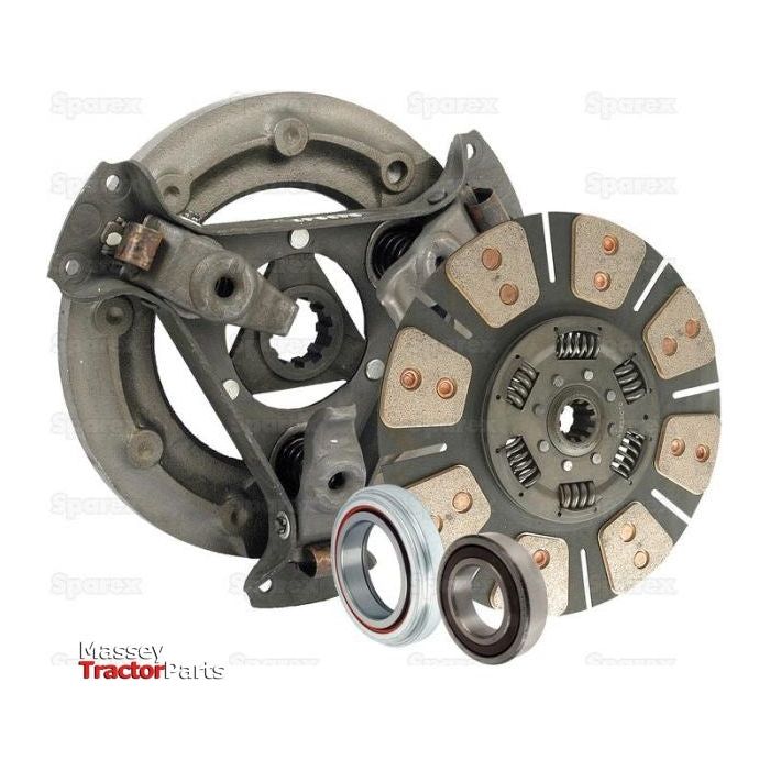 The Sparex Clutch Kit with Bearings - S.19565 features premium components, including a cerametallic disc, pressure plate, and bearings. This robust assembly is designed with a cover size of 280mm for optimal performance in agricultural machinery.