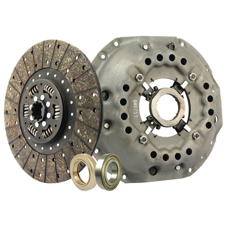 An image of the Sparex Clutch Kit with Bearings - S.68990, featuring a clutch disc, a pressure plate, two bearings, and the single cover.