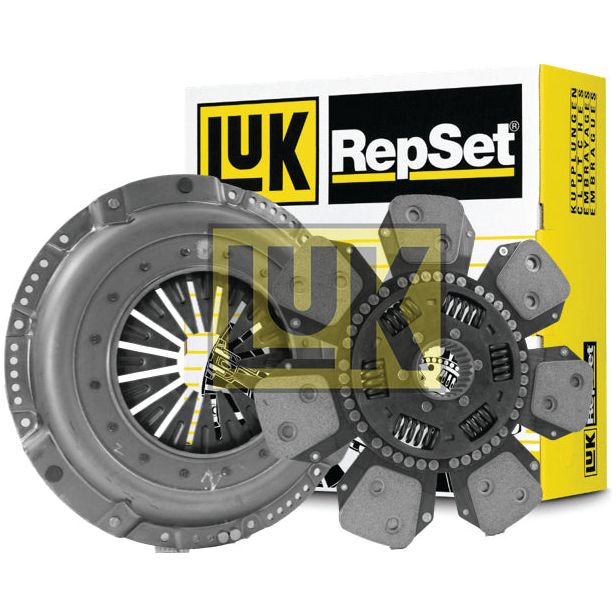 Sparex Clutch Kit without Bearings - S.131144 featuring a pressure plate and Dual Segment Cushion clutch disc shown in front of its packaging box.