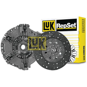 An automotive clutch kit, named Clutch Kit without Bearings - S.144366 and produced by Sparex, featuring an organic material pressure plate and a loose friction disc, displayed next to a yellow and white Luk RepSet branded box.