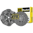 Image of a Sparex Clutch Kit without Bearings - S.146683, featuring the clutch disc and pressure plate with the product packaging in the background. The organic captive disc is prominently displayed alongside its robust dual cover design.