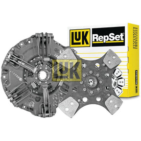A Sparex Clutch Kit without Bearings - S.146698 featuring a cerametallic clutch disc and pressure plate displayed in front of its branded product box.