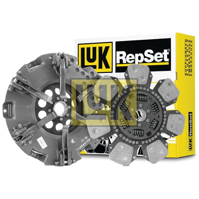 Image of a Sparex S.147301 Clutch Kit without Bearings, featuring a Cerametallic Captive Disc and pressure plate, with branded packaging in the background. Ideal for Mercedes Benz vehicles, this kit promises exceptional performance and durability.