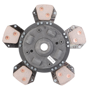 Close-up of the AGCO Massey Ferguson - Clutch Plate 12 - 3701009M91, featuring a five-petal design with friction pads on each petal's tip, perfect for the Massey Ferguson 300 Series tractor.