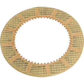 A circular metallic disk with a grid pattern, featuring evenly spaced radial slots and a serrated inner circle, this 134.8mm disc component named Clutch Plate - S.119793 by Sparex is made from sintered bronze and commonly used in Massey Ferguson machinery.