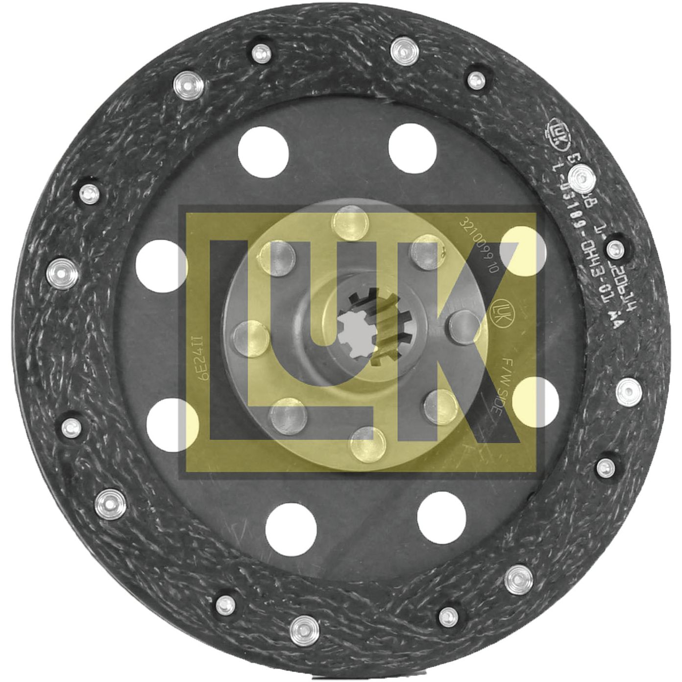 A clutch plate branded with the "Sparex" logo, identified as product S.145539, featuring multiple circular holes and a central splined hub. The plate, made from metal and composite materials, has a disc size of 210mm and incorporates 10 splines.