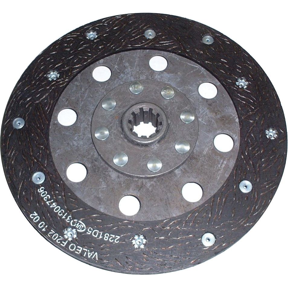 Close-up of the Clutch Plate - S.145545 by Sparex, featuring a metal automotive clutch disc with visible lining material and evenly spaced holes around its circumference.