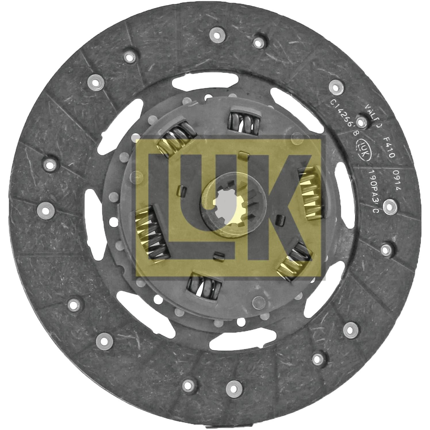 An up-close image of the Sparex Clutch Plate - S.145579 with the brand logo centered. The high-quality lining material clutch plate includes springs and a toothed central hub.
