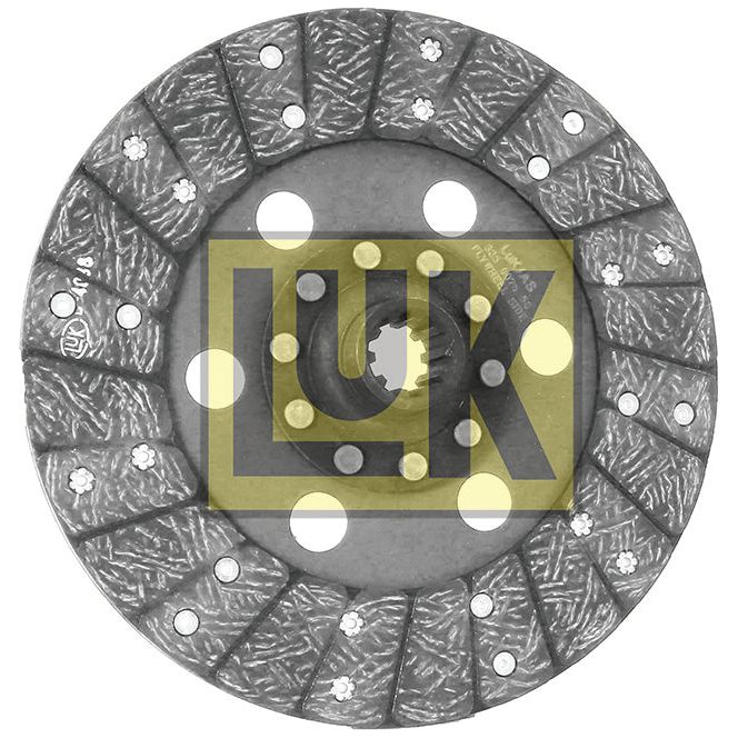 A round metallic clutch plate with a central hole and multiple smaller holes around it, featuring textured segments. The brand name "Sparex" is overlaid in yellow. The plate size is optimized for performance, and the durable lining material ensures longevity.