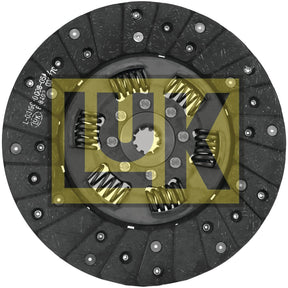 A Sparex Clutch Plate (S.145610) that is circular in shape, equipped with visible torsion springs and friction lining material, featuring the LUK logo superimposed on it.