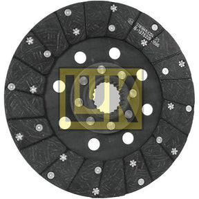 The Sparex Clutch Plate - S.145614 is a circular, black car clutch disc with metallic accents and the LuK logo in yellow at the center, featuring a disc size of 264mm and organic lining material.