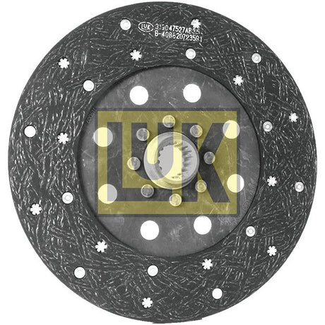 Image showing a Sparex branded clutch plate, product code S.145639, viewed from above. The central area has multiple perforations, and the outer section is textured for grip. This Deutz-Fahr AGROCOMPACT disc features a 280mm size and organic lining material for enhanced performance.