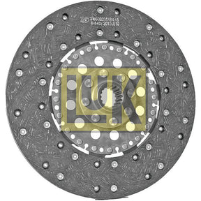 A circular automotive clutch plate, product number S.145641 by Sparex, comes with a textured surface and multiple holes. Measuring 280mm in diameter, it features an organic lining material for enhanced durability. The yellow and black logo in the center reads "LuK".