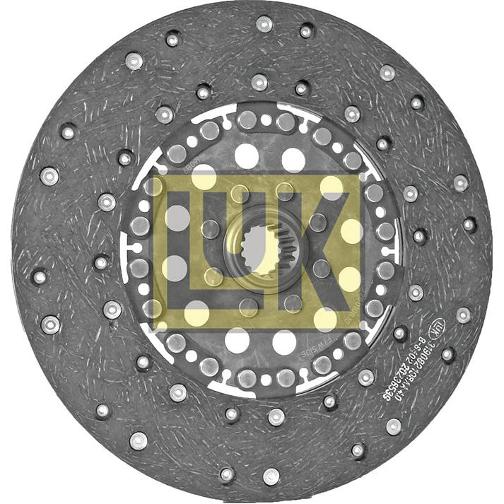Image of a circular automotive clutch disc with 17 splines and perforations, featuring a yellow and black "Sparex" logo at its center. The Clutch Plate - S.145641, measuring 280mm, utilizes organic lining material for enhanced performance.