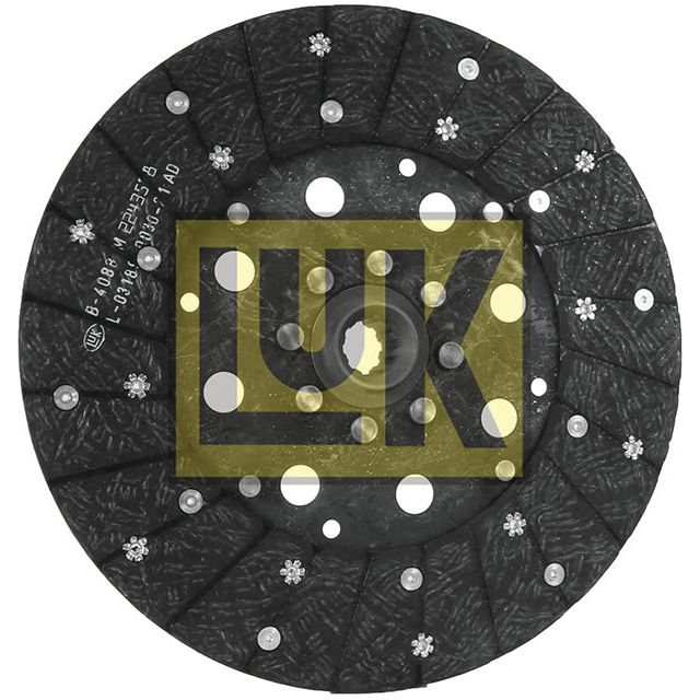 A black clutch plate branded as Sparex's Clutch Plate - S.145668, featuring a yellow "LUK" logo in the center, numerous small white circles adorning its surface, and a disc size of 280mm.
