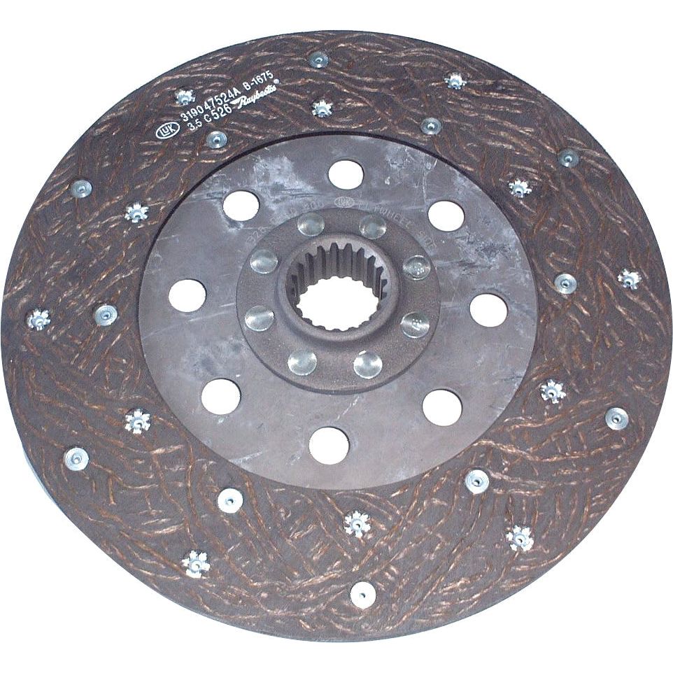 The Sparex Clutch Plate - S.145683 is a circular automotive component with a central metal hub, organic lining material, multiple holes, and a gear-like central opening.