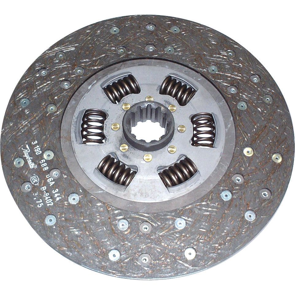 A close-up image of the Sparex Clutch Plate - S.145695, featuring visible springs and detailed surface texture, showcasing the high-quality metal and friction lining material used in International Harvester vehicles.