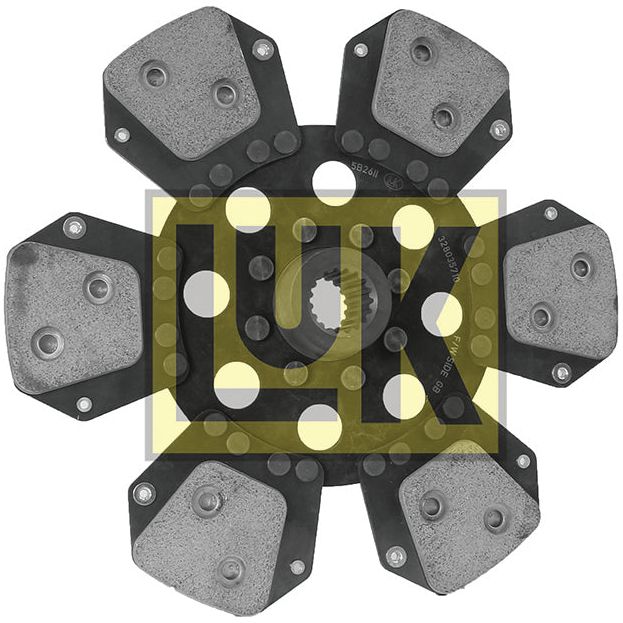 A six-paddle clutch disc with black and gray components, featuring a cerametallic lining for enhanced durability. The image showcases the Sparex brand logo prominently in the center. The disc, named Clutch Plate - S.145700, measures 280mm across and includes a rigid spline design for optimal performance.
