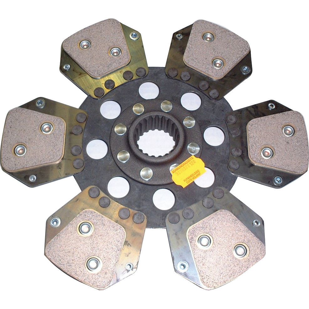 Close-up of the Sparex Clutch Plate - S.145705 featuring a six-paddle design with cerametallic lining, central splined hub, metallic plates, and friction material pads; suitable for Lamborghini.