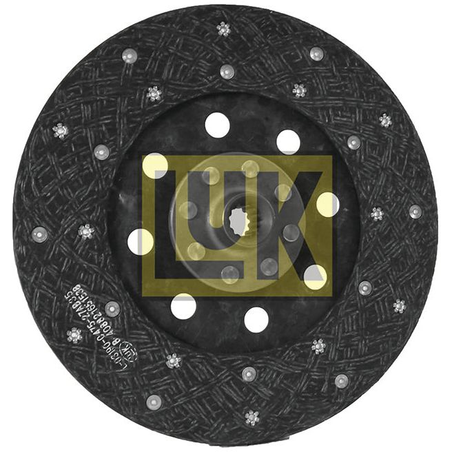 Image of a Sparex branded clutch plate - S.145749 with a textured surface, multiple holes arranged in a circular pattern, and an organic lining for enhanced performance.