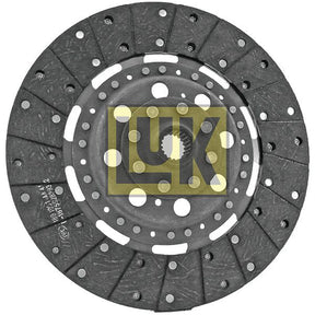 Close-up of a Sparex branded automotive clutch plate with organic lining material and central splined hub, disc size 300mm, photographed on a white background. Product Name: Clutch Plate - S.145779. Ideal for Massey Ferguson 230.
