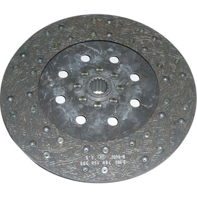 The Sparex Clutch Plate - S.145792 features a circular, metal center with 16 splines and multiple holes, along with a 310mm organic lining that has a textured, frictional surface around the edges.