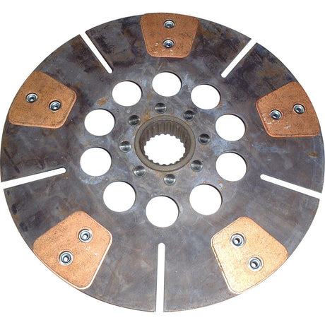 Introducing the Sparex Clutch Plate - S.145798, a cerametallic disc designed with multiple circular cutouts and riveted copper inserts.