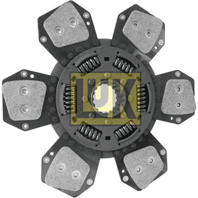 A circular automotive clutch disc with six equally spaced friction pads, a cerametallic lining material, and a central hub featuring the "Sparex" logo known as Clutch Plate - S.145807.