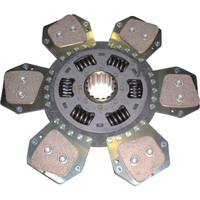 Close-up of the Sparex Clutch Plate - S.145809 featuring a 310mm cerametallic six-paddle clutch disc with metallic springs and friction material pads.