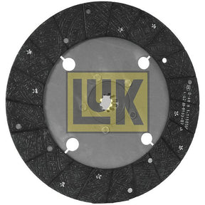 The Sparex Clutch Plate - S.145813 is a circular disc with a textured black outer ring and features a logo with the letters "LK" in the center. The disc has a diameter of 305mm, includes several holes around its perimeter, and appears to be constructed from metal and composite materials. It is designed for use in David Brown Tractors and utilizes organic lining material.