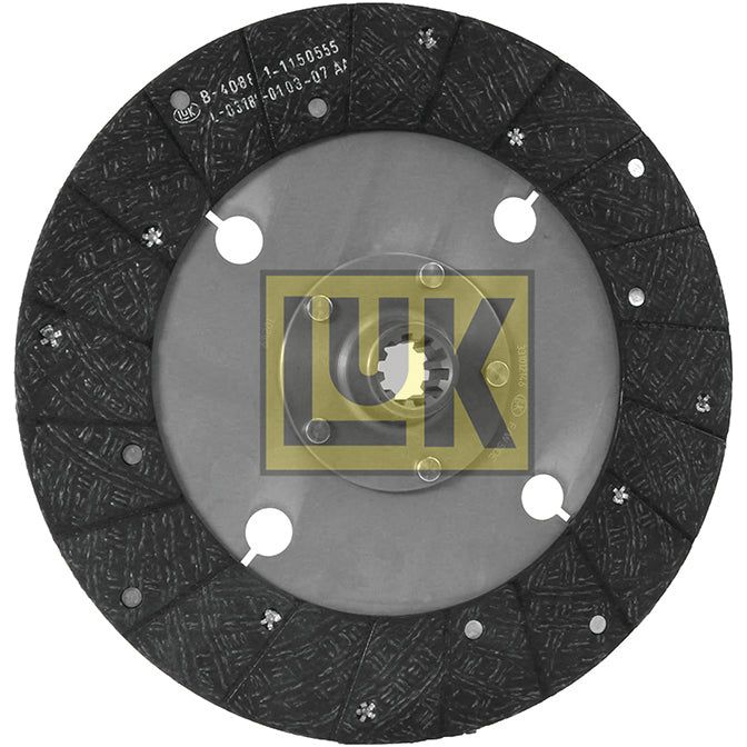A Sparex-branded automotive clutch plate with black and textured segments, a metal center, and multiple holes, featuring an organic lining material. This 305mm disc is also compatible with David Brown tractors. Product Name: Clutch Plate - S.145813.