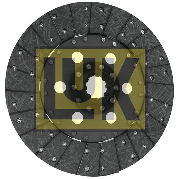 A round, dark-colored automotive clutch plate featuring a central hub and a pattern of organic lining segments. The letters "Sparex" are prominently displayed in yellow and black in the center, showcasing the rigid design of the Clutch Plate - S.145824.
