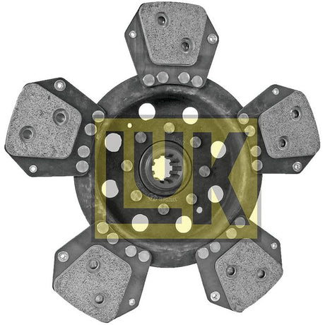 Close-up of the Sparex Clutch Plate - S.145827, a six-paddle cerametallic clutch disc with metallic segments and rivets, showcasing the "LUK" logo overlaying its 300mm center.