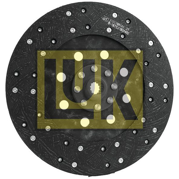 A round automotive clutch plate from Sparex, product code S.145831, measures 310mm in size and showcases a textured surface with a circular rivet pattern. The plate features an organic lining material and is equipped with 14 splines for optimal performance, prominently displaying the Sparex logo.