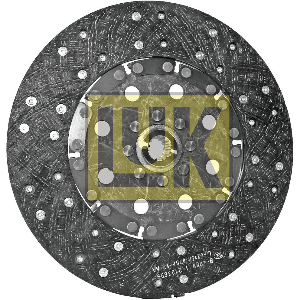 Close-up image of a Sparex branded Clutch Plate - S.145846. The plate, featuring an organic lining material and a size of 310mm, has a textured surface with visible bolt holes around the perimeter.