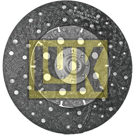 Close-up of a round automotive clutch disc with a black and metal finish, showcasing intricate texture and detailed components. The image features the "Sparex" logo prominently in the center, with an organic lining material suitable for John Deere 3210. This is identified as product Clutch Plate - S.145846.