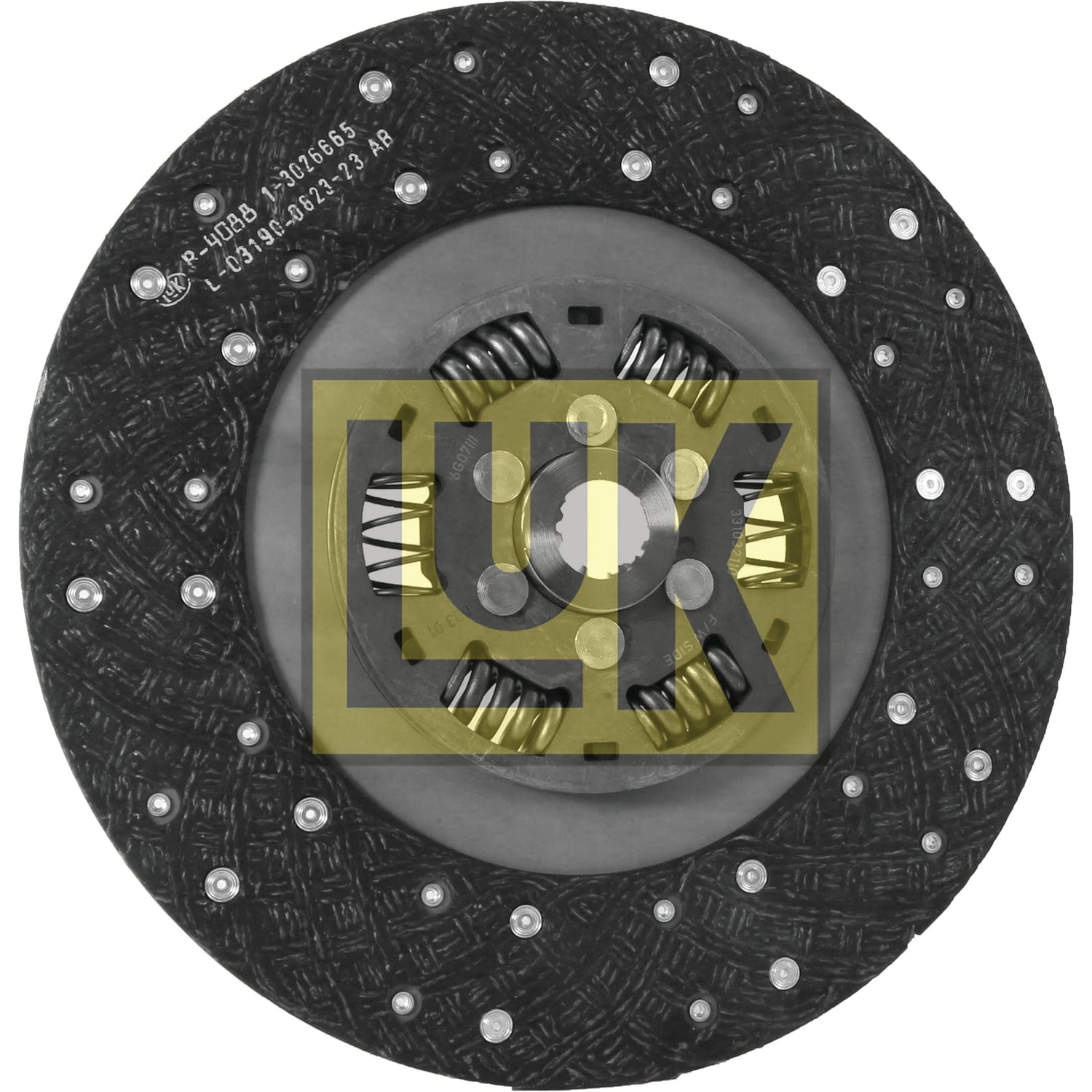 Close-up image of a circular automotive Clutch Plate - S.145861 with the text "Sparex" prominently displayed in the center. The 310mm disc is black with metallic components, torsion sprung mechanism, and visible springs.