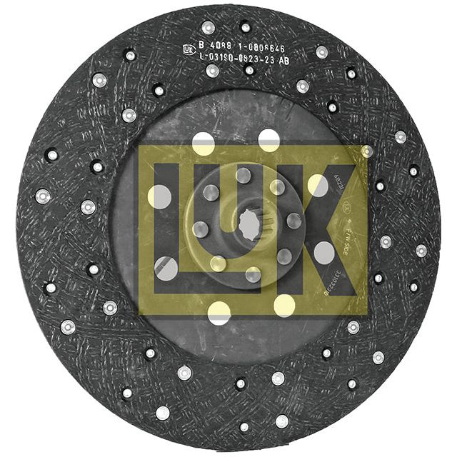 A circular automotive clutch disc, known as the Clutch Plate - S.145862 by Sparex, features an organic lining material and prominently displays the "Sparex" logo in the center. It boasts a textured surface, multiple holes around the perimeter, and precision-engineered splines for optimal performance.