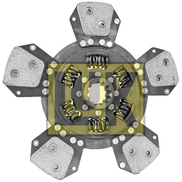 Image of the Sparex Clutch Plate - S.145869, a metal mechanical component with five padded metal plates, several springs, and detailed splines, likely a part of a vehicle's clutch system.