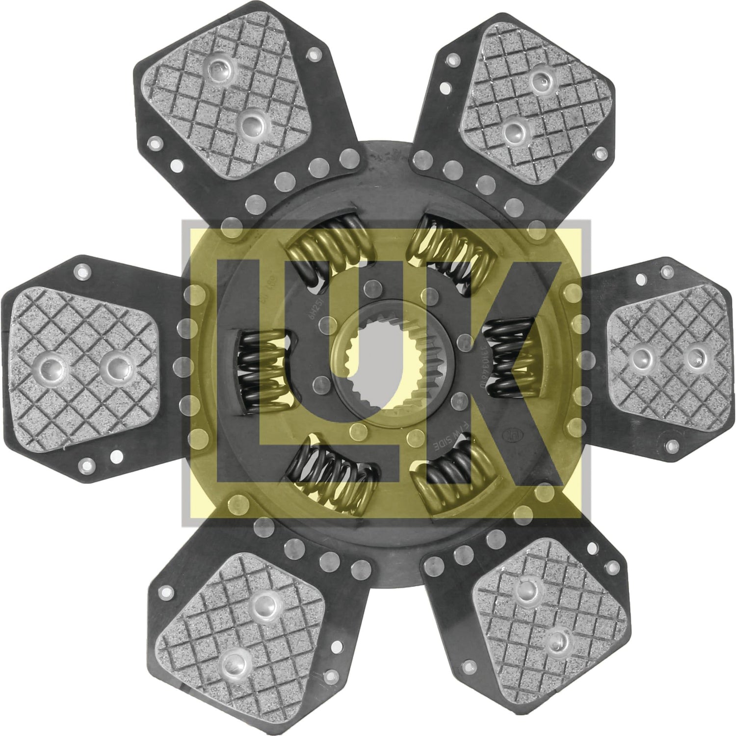 Image of a Sparex branded Clutch Plate - S.145872 with torsion sprung metal pads, springs, and central hub, depicted against a white background.