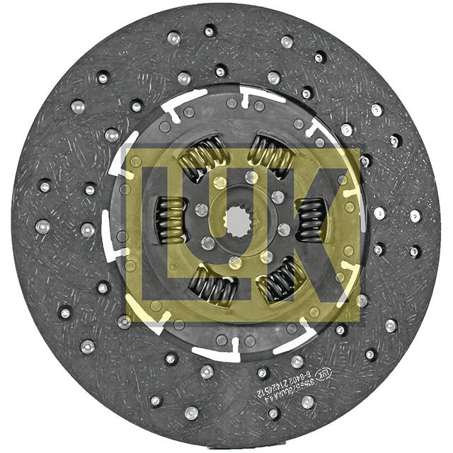 Close-up of a Clutch Plate - S.145887 with the text "Sparex" overlaid on it. The plate, showcasing its robust lining material and precise splines, features multiple metal springs and notches.