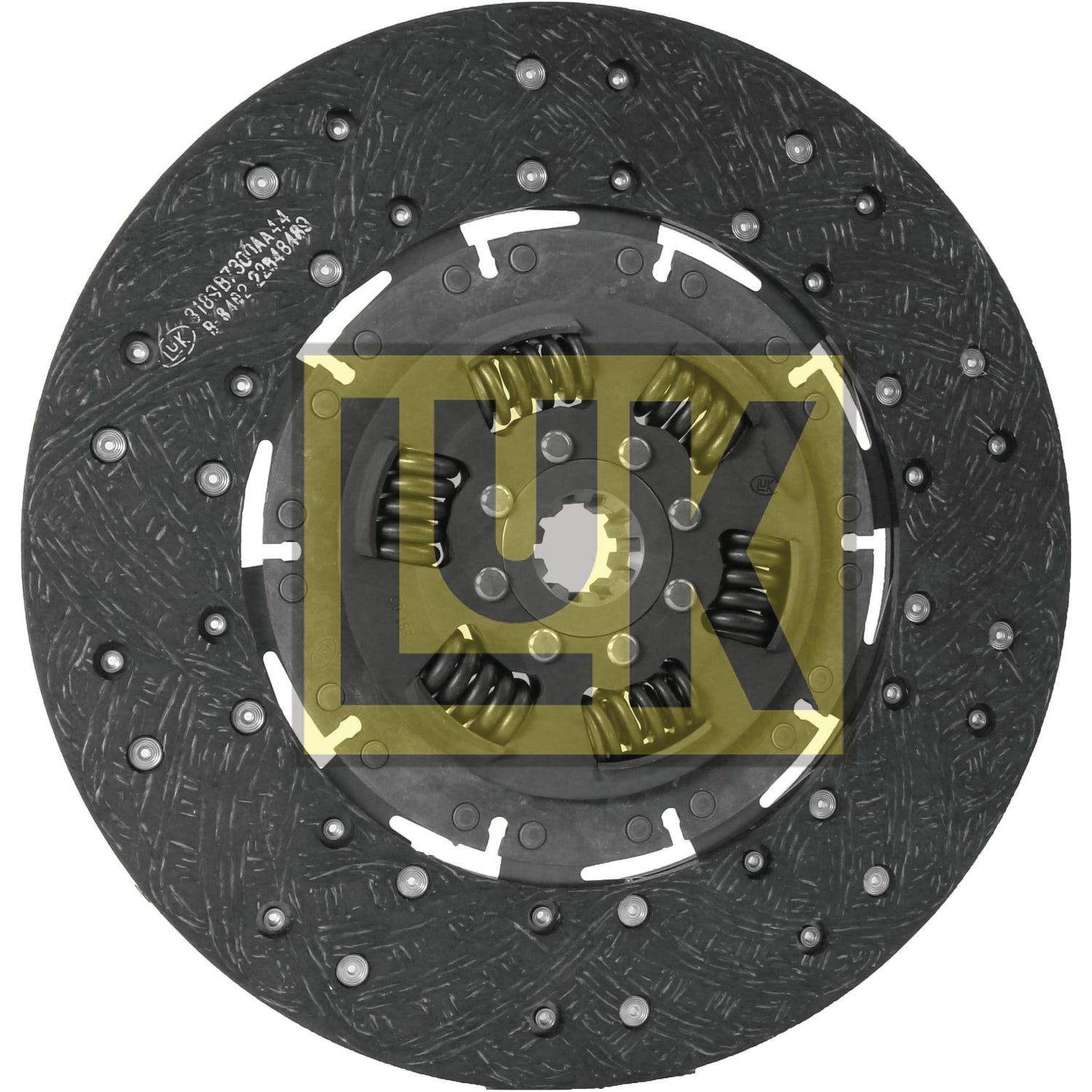Image of a vehicle clutch disc with the brand "Sparex" visibly printed in the center. The torsion sprung disc, featuring an organic lining material and a size of 320mm, showcases detailed components including springs and friction surfaces. The product is named Clutch Plate - S.145889.